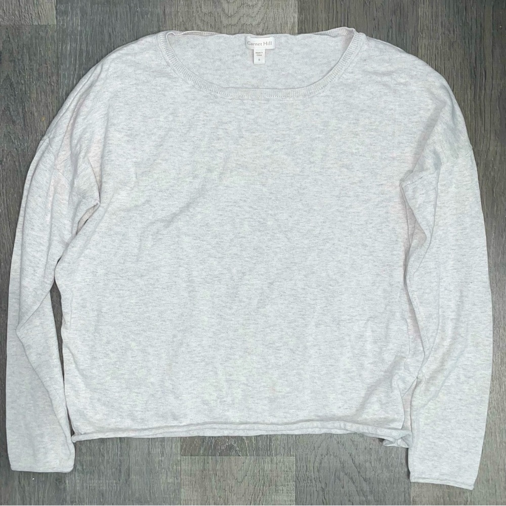 SMALL Garnet Hill Organic-Cotton & Silk Heather Grey Crewneck Boxy Sweater EUC